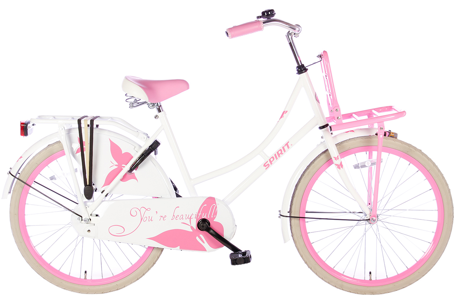 schot Regeringsverordening Avonturier Spirit Omafiets Wit-Roze 24 inch(wordt 100%rijklaar geleverd) - Bike 2 Bike
